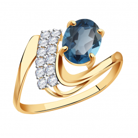 Золотое кольцо Александра кл1702-28ск с фианитом и Лондон топазом кл1702-28ск фото