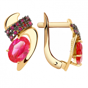 Золотые серьги Александра кл1702а-30ск с фианитом и рубиновым корундом кл1702а-30ск фото