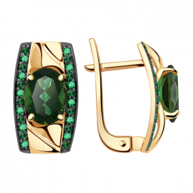 Золотые серьги Александра кл1820а-26ск-з с фианитом и турмалином кл1820а-26ск-з фото