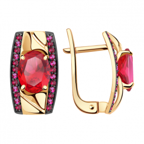 Золотые серьги Александра кл1820а-30ск-р с фианитом и рубиновым корундом кл1820а-30ск-р фото