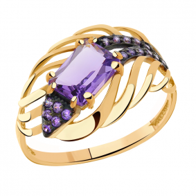 Золотое кольцо Александра кл1828-3ск-си с фианитом и аметистом кл1828-3ск-си фото