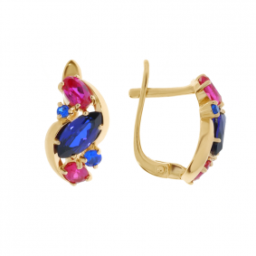 Золотые серьги Александра кл1855а-23ск с фианитом, гидротермальным сапфиром и рубиновым корундом кл1855а-23ск фото