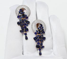Золотые серьги Александра кл1879а-27ск с фианитом и сапфировым корундом кл1879а-27ск фото