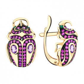 Золотые серьги Александра кл1907а-27ск с фианитом и гидротермальным сапфиром кл1907а-27ск фото