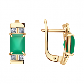 Золотые серьги Александра кл1914а-12ск с фианитом и агатом кл1914а-12ск фото