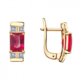 Золотые серьги Александра кл1914а-30ск с фианитом и рубиновым корундом кл1914а-30ск фото