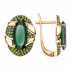 Золотые серьги Александра кл1934а-26ск-са с фианитом и турмалином кл1934а-26ск-са фото