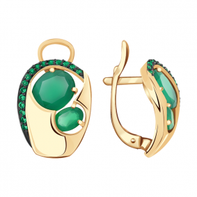 Золотые серьги Александра кл1937а-12ск-з с фианитом и агатом кл1937а-12ск-з фото