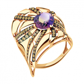 Золотое кольцо Александра кл1955-49ск-ш с фианитом и аметрином кл1955-49ск-ш фото