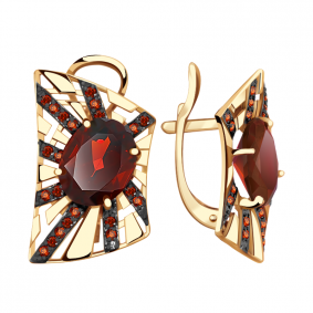 Золотые серьги Александра кл1955а-2ск-к с фианитом и гранатом кл1955а-2ск-к фото