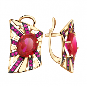 Золотые серьги Александра кл1955а-30ск-р с фианитом и рубиновым корундом кл1955а-30ск-р фото