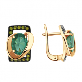 Золотые серьги Александра кл1984а-26ск-са с фианитом и турмалином кл1984а-26ск-са фото