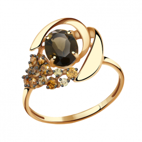 Золотое кольцо Александра кл1995-4ск-ш с фианитом и раухтопазом кл1995-4ск-ш фото