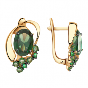 Золотые серьги Александра кл1995а-26ск-з с фианитом и турмалином кл1995а-26ск-з фото