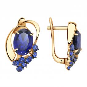 Золотые серьги Александра кл1995а-27ск-с с фианитом и гидротермальным сапфиром кл1995а-27ск-с фото