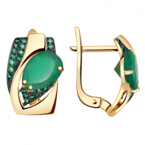 Золотые серьги Александра кл1998а-12ск-з с фианитом и агатом кл1998а-12ск-з фото