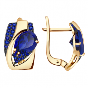 Золотые серьги Александра кл1998а-27ск-с с фианитом и гидротермальным сапфиром кл1998а-27ск-с фото