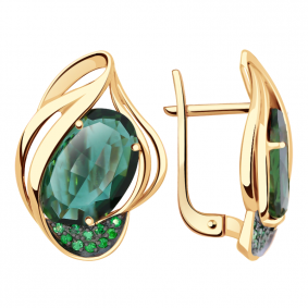 Золотые серьги Александра кл2000а-26ск-з с фианитом и турмалином кл2000а-26ск-з фото