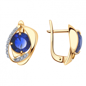 Золотые серьги Александра кл2001а-27ск с фианитом и гидротермальным сапфиром кл2001а-27ск фото