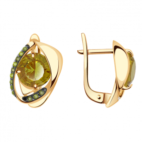 Золотые серьги Александра кл2001а-48ск-са с фианитом и султанитом кл2001а-48ск-са фото