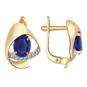 Золотые серьги Александра кл2005а-27ск с фианитом и гидротермальным сапфиром кл2005а-27ск фото