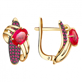 Золотые серьги Александра кл2028а-30ск с фианитом и рубиновым корундом кл2028а-30ск фото