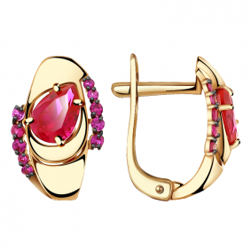 Золотые серьги Александра кл2041а-30ск-р с фианитом и рубиновым корундом кл2041а-30ск-р фото