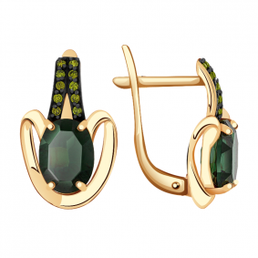 Золотые серьги Александра кл2043а-26ск-са с фианитом и турмалином кл2043а-26ск-са фото