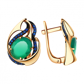 Золотые серьги Александра кл2044а-12ск с фианитом и агатом кл2044а-12ск фото