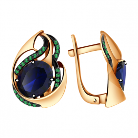Золотые серьги Александра кл2044а-27ск с фианитом и гидротермальным сапфиром кл2044а-27ск фото
