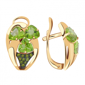 Золотые серьги Александра кл2046а-5ск-са с фианитом и хризолитом кл2046а-5ск-са фото