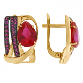 Золотые серьги Александра кл2076а-30с с фианитом и рубиновым корундом кл2076а-30с фото