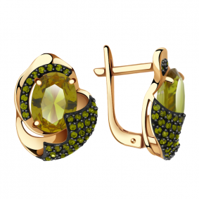 Золотые серьги Александра кл2077а-48ск-са с фианитом и султанитом кл2077а-48ск-са фото