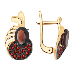 Золотые серьги Александра кл2088а-2ск-к с фианитом и гранатом кл2088а-2ск-к фото