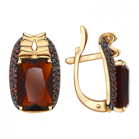 Золотые серьги Александра кл2103а-34ск-к с фианитом и гранатом кл2103а-34ск-к фото