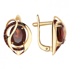 Золотые серьги Александра кл2118а-2ск-к с фианитом и гранатом кл2118а-2ск-к фото