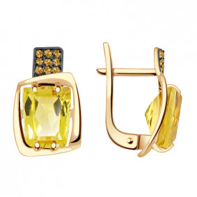 Золотые серьги Александра кл2127а-6ск-ш с фианитом и цитрином кл2127а-6ск-ш фото
