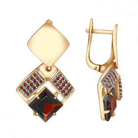 Золотые серьги Александра кл2134а-2ск-к с фианитом и гранатом кл2134а-2ск-к фото