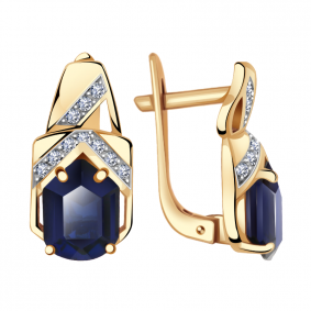 Золотые серьги Александра кл2139а-27ск с фианитом и гидротермальным сапфиром кл2139а-27ск фото
