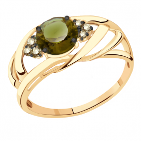 Золотое кольцо Александра с ситаллом цвета Султанит и фианитом кл2146-48ск-ш кл2146-48ск-ш фото