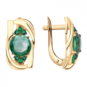 Золотые серьги Александра кл2146а-26ск-з с фианитом и турмалином кл2146а-26ск-з фото