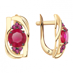 Золотые серьги Александра кл2146а-30ск с фианитом и рубиновым корундом кл2146а-30ск фото