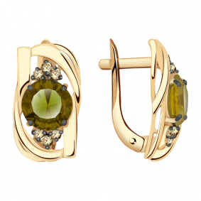 Золотые серьги Александра кл2146а-48ск-ш с фианитом и султанитом кл2146а-48ск-ш фото