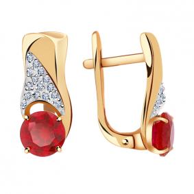 Золотые серьги Александра кл2154а-30ск с фианитом и рубиновым корундом кл2154а-30ск фото