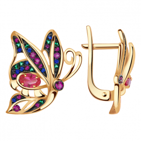 Золотые серьги Александра кл2159а-30ск-зрс с фианитом и рубиновым корундом кл2159а-30ск-зрс фото