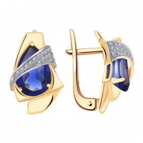 Золотые серьги Александра кл2163а-27ск с фианитом и гидротермальным сапфиром кл2163а-27ск фото