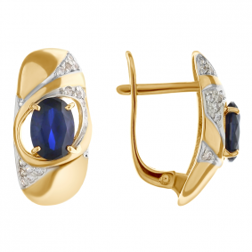 Золотые серьги Александра кл2166а-27ск с фианитом и гидротермальным сапфиром кл2166а-27ск фото