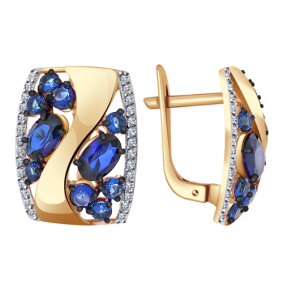 Золотые серьги Александра кл2168а-27ск-бс с фианитом и гидротермальным сапфиром кл2168а-27ск-бс фото