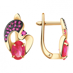 Золотые серьги Александра кл2173а-30ск с фианитом и рубиновым корундом кл2173а-30ск фото