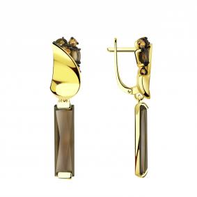 Серьги из лимонного золота Александра кл2189а-4сл-ш с фианитом и раухтопазом кл2189а-4сл-ш фото
